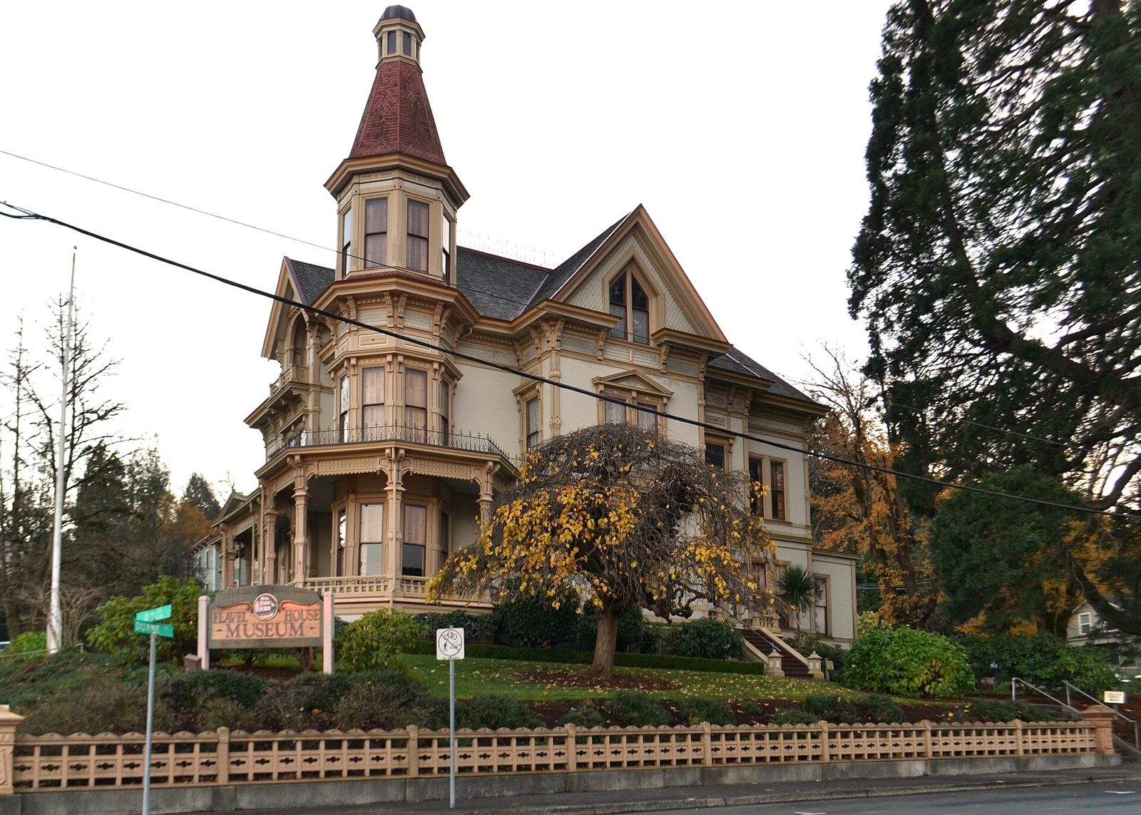 Queen Anne-style Flavel House with its tower