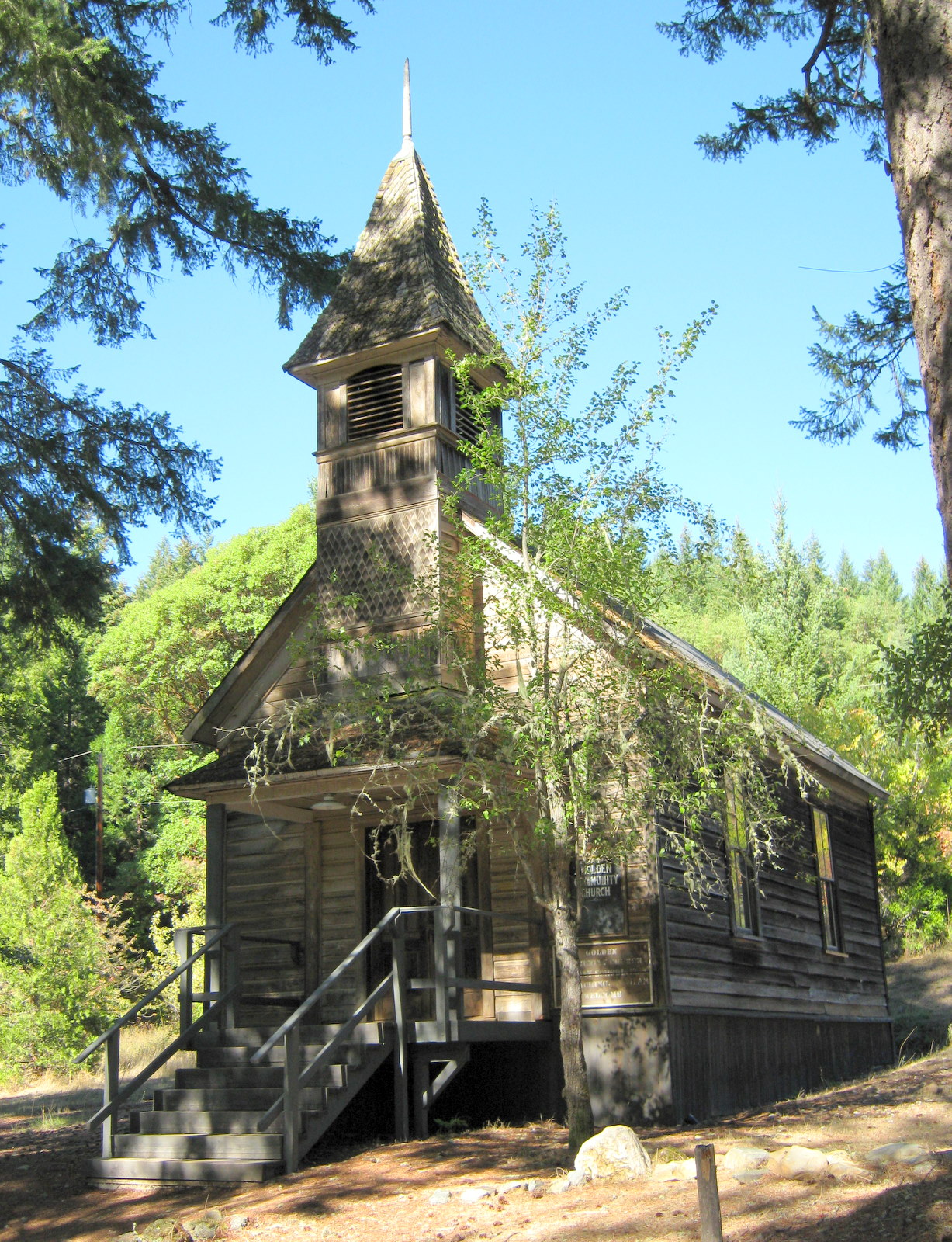 White wooden church at Golden ghost town